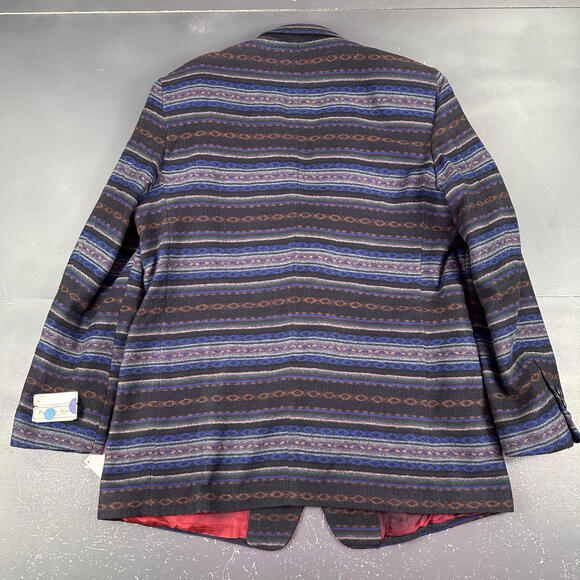 VTG Pagano West Blazer Mens 48 Long Blue Aztec AOP Stockman Wool USA NWT - Picture 8 of 9
